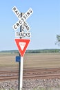 Railroad crossing sign in the country Midwest USA Royalty Free Stock Photo