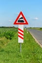 Railroad crossing signs. Train passage sign Royalty Free Stock Photo