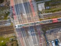 Railroad crossing street aerial Royalty Free Stock Photo