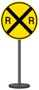 Railroad crossing warning sign isolated on white background