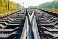 Railroad crossroads close up