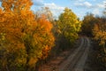 Railroad curve in fall in late afternoon light Royalty Free Stock Photo