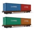 Railroad flatcars with cargo containers