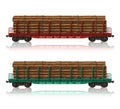 Railroad flatcars with lumber