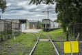 Railroad freight wagons anr crane Royalty Free Stock Photo