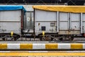 Railroad Freight Wagons on a Fright Train Station Royalty Free Stock Photo