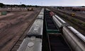 Union pacific rail yards in Laramie Wyoming pedestrian bridge over the tracks Royalty Free Stock Photo