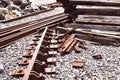 Railroad graveyard of tracks rocks and cross ties Royalty Free Stock Photo