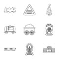 Railroad icons set, outline style