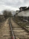 Railroad, industrial zone, devastation, graffiti. non-profitable area of the city Royalty Free Stock Photo