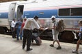 Railroad inspector checking tickets Royalty Free Stock Photo