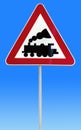 Railroad Level Crossing Sign without barrier or gate ahead the rod Royalty Free Stock Photo