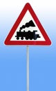 Railroad Level Crossing Sign without barrier or gate ahead the rod Royalty Free Stock Photo