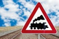 Railroad Level Crossing Sign without barrier or gate ahead the rod Royalty Free Stock Photo