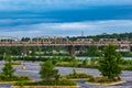 Railroad line over river Missouri Royalty Free Stock Photo