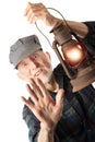Railroad man holding lantern Royalty Free Stock Photo