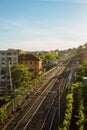 Railroad in Montreux in sunset light, Switzerland Royalty Free Stock Photo