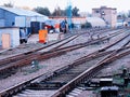 Railroad in Moscow suburbs background Royalty Free Stock Photo