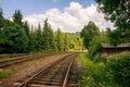 Railroad in mountains countryside,blue sky Royalty Free Stock Photo