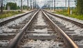 railroad rails on concrete sleepers. updated railway high-speed, express train railway, close-up, Estonia