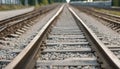 railroad rails on concrete sleepers. updated railway high-speed, express train railway, close-up, Estonia