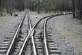 Railroad rails. Fork and wooden sleepers. Graphic arts. Horizontal shot. Turn.