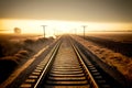 Railroad rails and sleepers in rays of sun railway transport