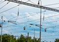 Railroad or railway overhead power lines. Contact or electric wires