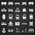 Railroad related icons set on black background for graphic and web design. Simple vector sign. Internet concept symbol