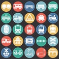 Railroad related icons set on color circles background for graphic and web design. Simple vector sign. Internet concept