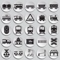 Railroad related icons set on plates background for graphic and web design. Simple vector sign. Internet concept symbol