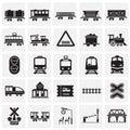 Railroad related icons set on squares background for graphic and web design. Simple vector sign. Internet concept symbol