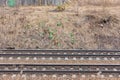 Railroad rubbish many glass bottles on the railway embankment