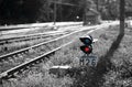 Railroad semaphore with diagonal railway background