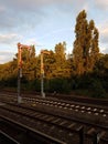 Railroad semaphore in the twilight of day