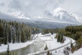 Railroad in Snowy Winter Mountain Landscape