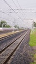 Railroad in rainy day, viev from station. background, transportation