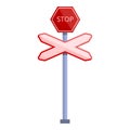 Railroad stop sign icon, cartoon style