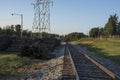 Railroad ties beside tracks