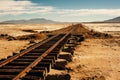 Railroad to nowhere in a stone desert, Uyuni, Bolivia. Royalty Free Stock Photo