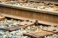 A railroad track with ballast and cross ties. Royalty Free Stock Photo