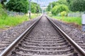Railroad track consisting of flat-bottom steel rails Royalty Free Stock Photo