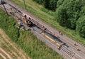 Railroad Track Construction. Train Track Repair and Maintenance. Build A Railway Track for train to run. Laying steel rail. Repair Royalty Free Stock Photo