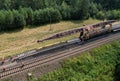 Railroad Track Construction. Train Track Repair and Maintenance. Build A Railway Track for train to run. Laying steel rail. Repair Royalty Free Stock Photo