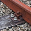 Railroad track on sleeper.