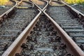 Railroad track with switch and wooden ties Royalty Free Stock Photo