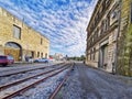 Railroad track at the Victorian precinct in Oamaru in the afternoon