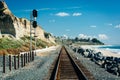 Railroad tracks along the beach in San Clemente, California. Royalty Free Stock Photo