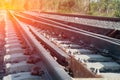 Railroad tracks detail close up. Royalty Free Stock Photo