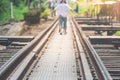 Railroad tracks on The Bridge of River Kwae is historic buildings and landmark of Kancjanaburi Province, Thailand.